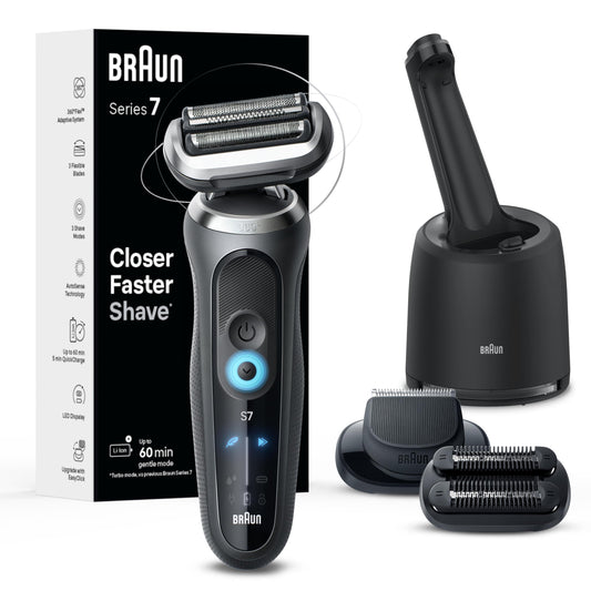 Braun Electric Shaver for Men, Series 7 7185cc, Waterproof, Wet & Dry Shave, Shaving Kit with SmartCare Center and Beard Trimmer, 3 Shave Modes, 60 Minute Battery Runtime, 10 Piece Set