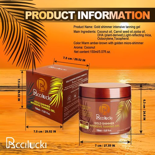 Golden Shimmer Tanning Gel-Browning Tan Accelerator-Hydrating Bronze Enhancer with Carrot & Coconut | Tanning Cream for Sun/Tanning Bed Use (5 Fl Oz)