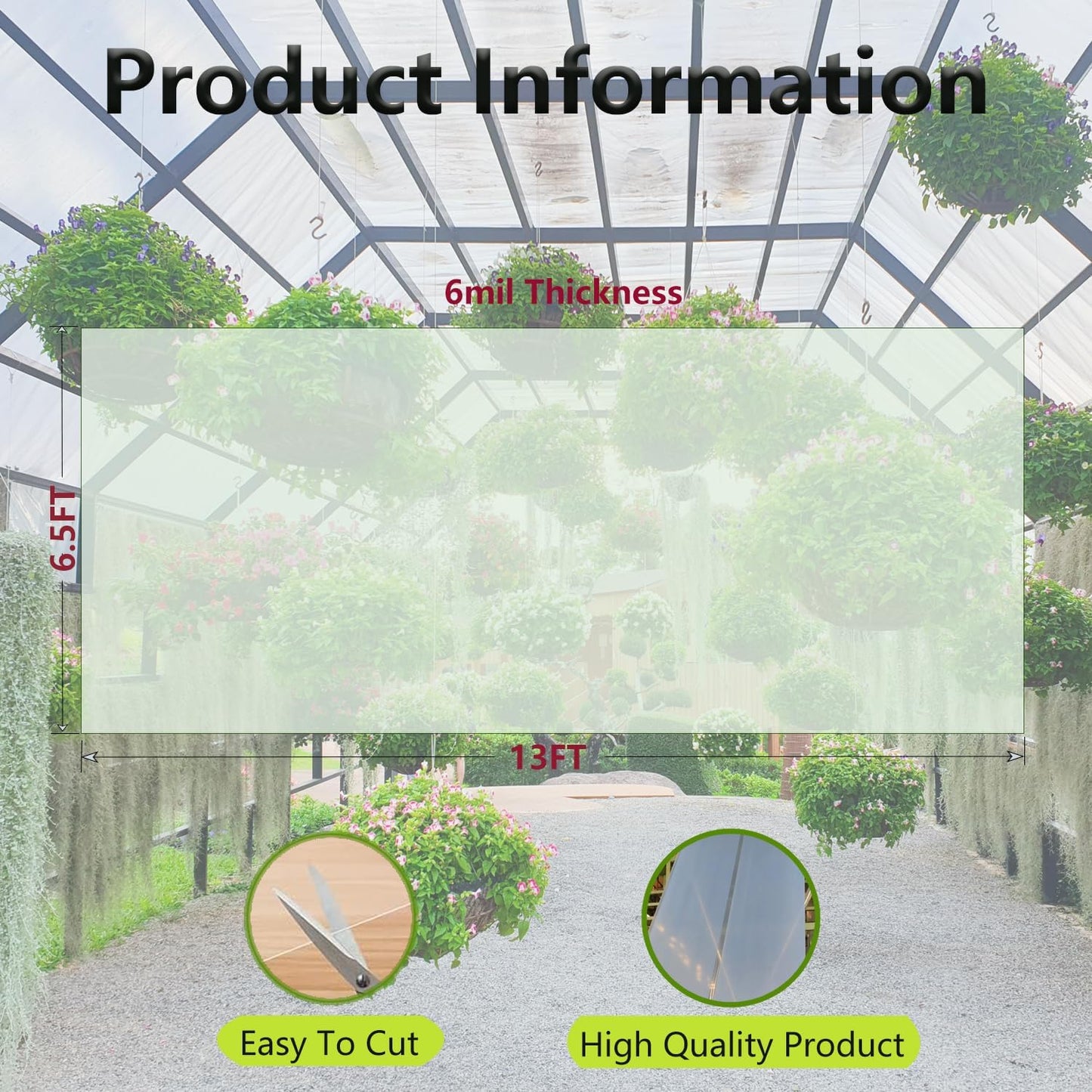 6.5x13 Ft Greenhouse Plastic Sheeting, 6 mil Green House Plastic Covering, Clear Tarps Heavy Duty Waterproof, UV-Resistant