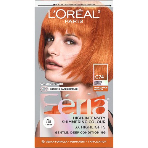 L'Oreal Paris Feria Hair Color - Multi-Faceted Shimmering Intense Copper C74 | 1 Dye Kit