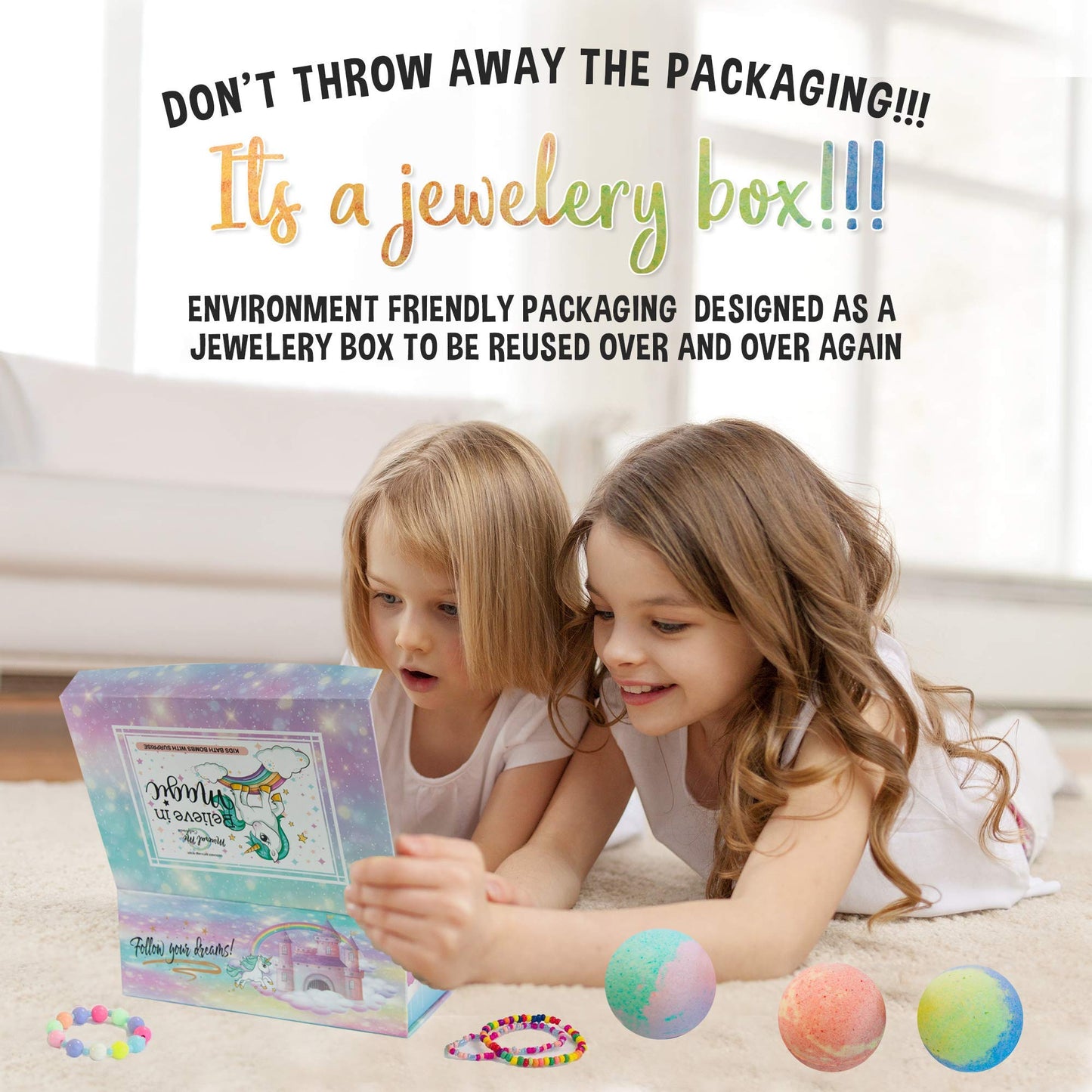 Unicorn Bath Bombs for Girls with Jewelry Inside & Jewelry Box for Kids - Organic, Skin Moisturizing, Natural Bubble Bath Bombs for Kids with Surprise Toy Inside, Birthday Gifts for Girls, Kids