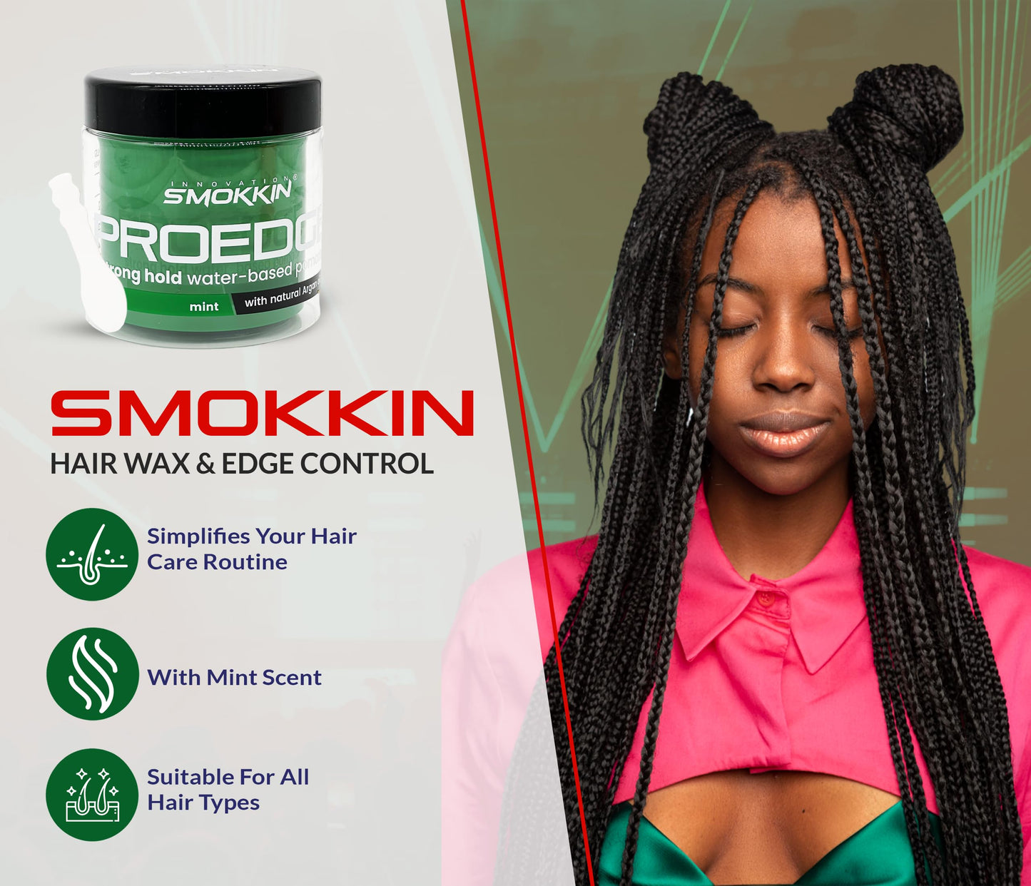 INNOVATION SMOKKIN Pro Edge Hair Styling Gel - Type Free Alcohol Free, Stylish Hair Gel with Strong Water Based Pomade (Mint 16 Fl oz)