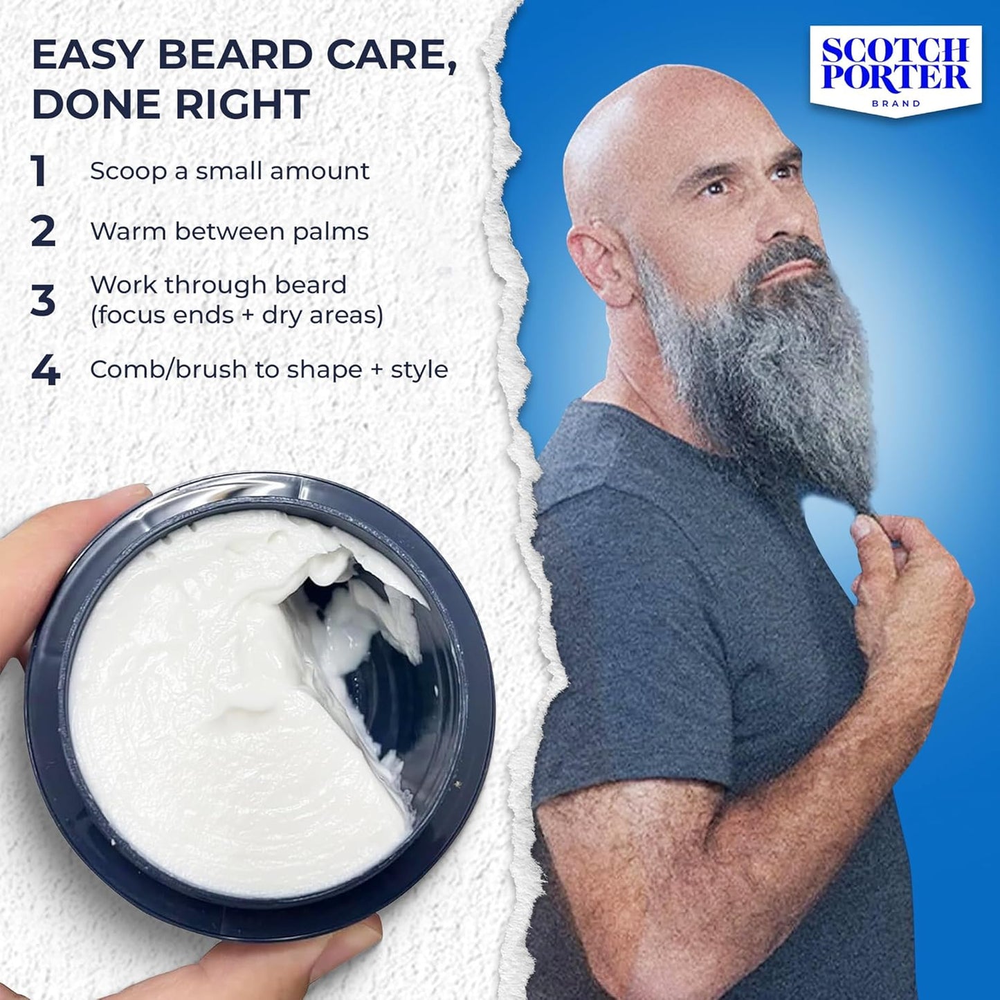 Scotch Porter Conditioning Beard Balm - Smooth, Shape & Moisturize Coarse Facial Hair - Original Scent, 3 oz. Jar