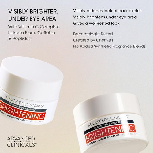 Advanced Clinicals Vitamin C + Caffeine Eye Balm - Under Eye Cream for Dark Circles & Puffiness, 1 Fl Oz