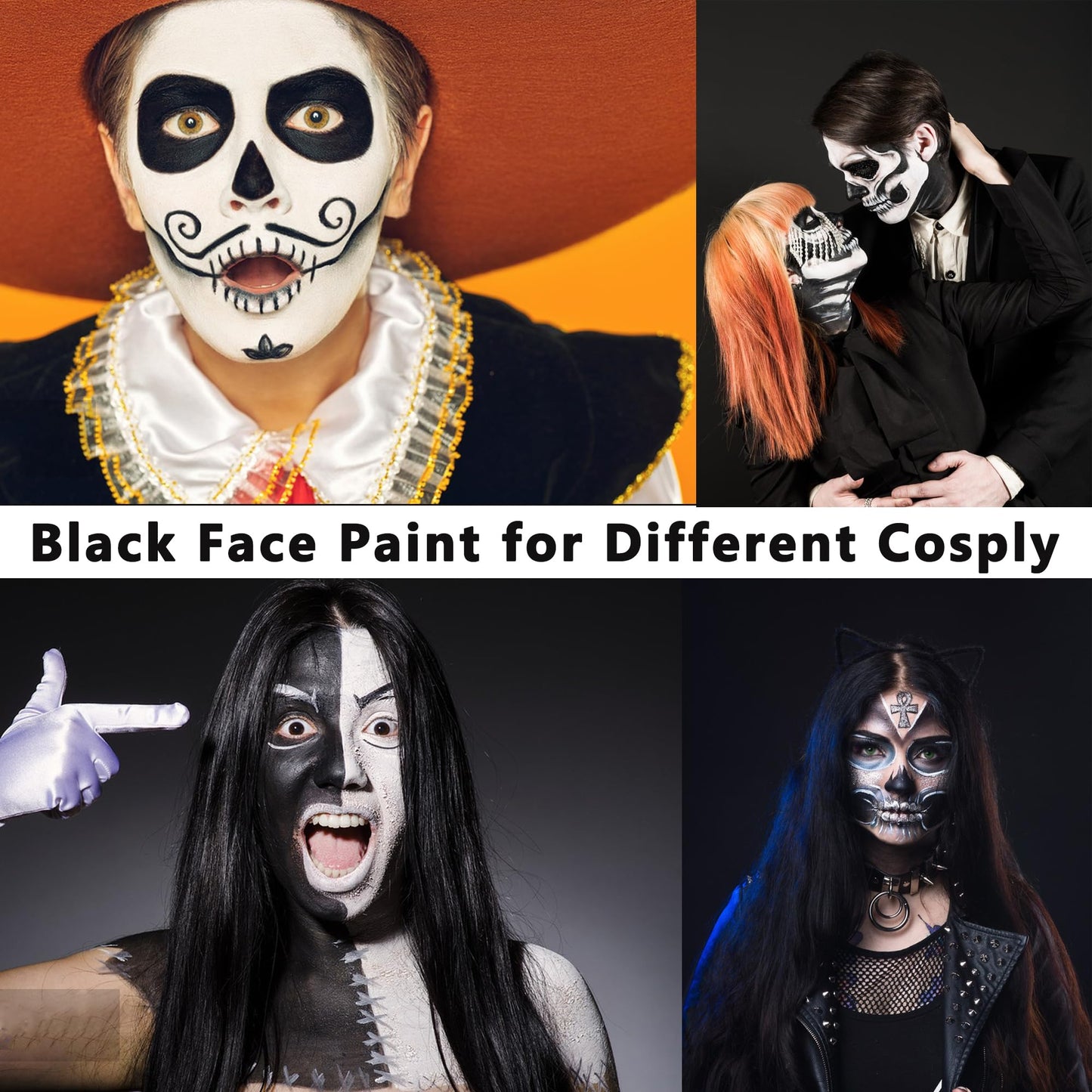 Wismee Black + White Face Body Paint,Halloween Cosplay SFX Makeup Clown Joker Zombie Vampire Costume Fantasy Makeup Foundation Fancy Dress Up Cosmetics Set Oil Painting Art