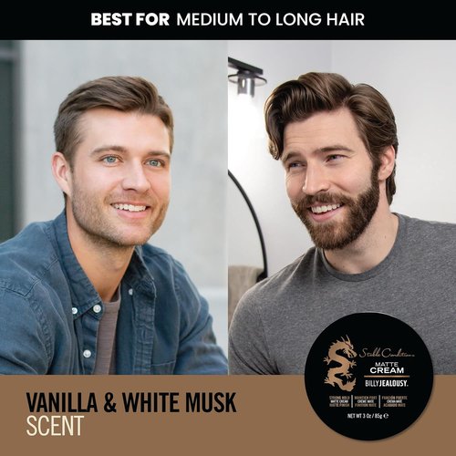 Billy Jealousy Matte Cream for Men - Lightweight, Reworkable Hair Styling Product, 3 Oz | Vanilla & White Musk Scent
