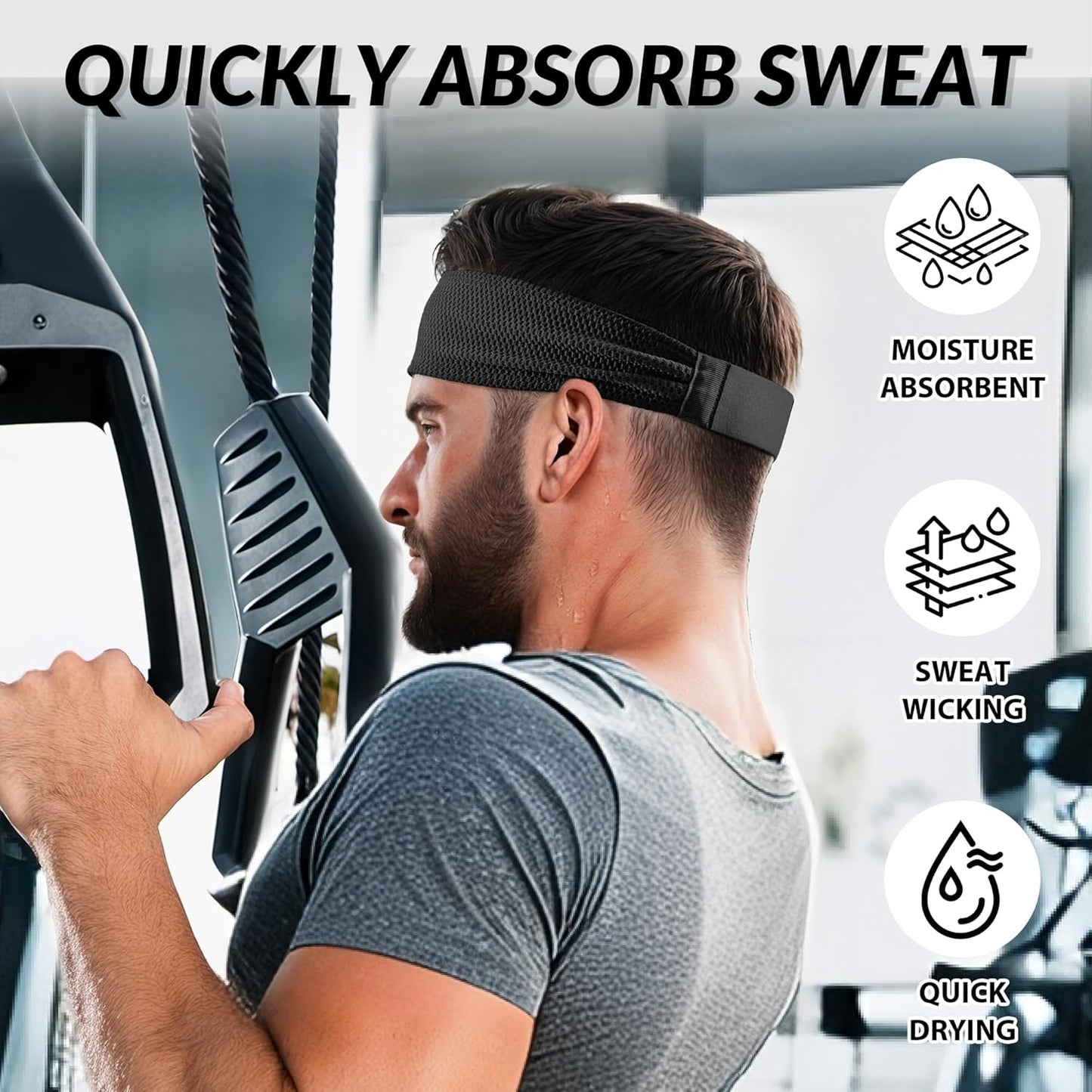 Sukeen Sports Headbands - Moisture-Wicking Non-Slip Sweatbands for Men | Breathable Elastic for Yoga & Fitness