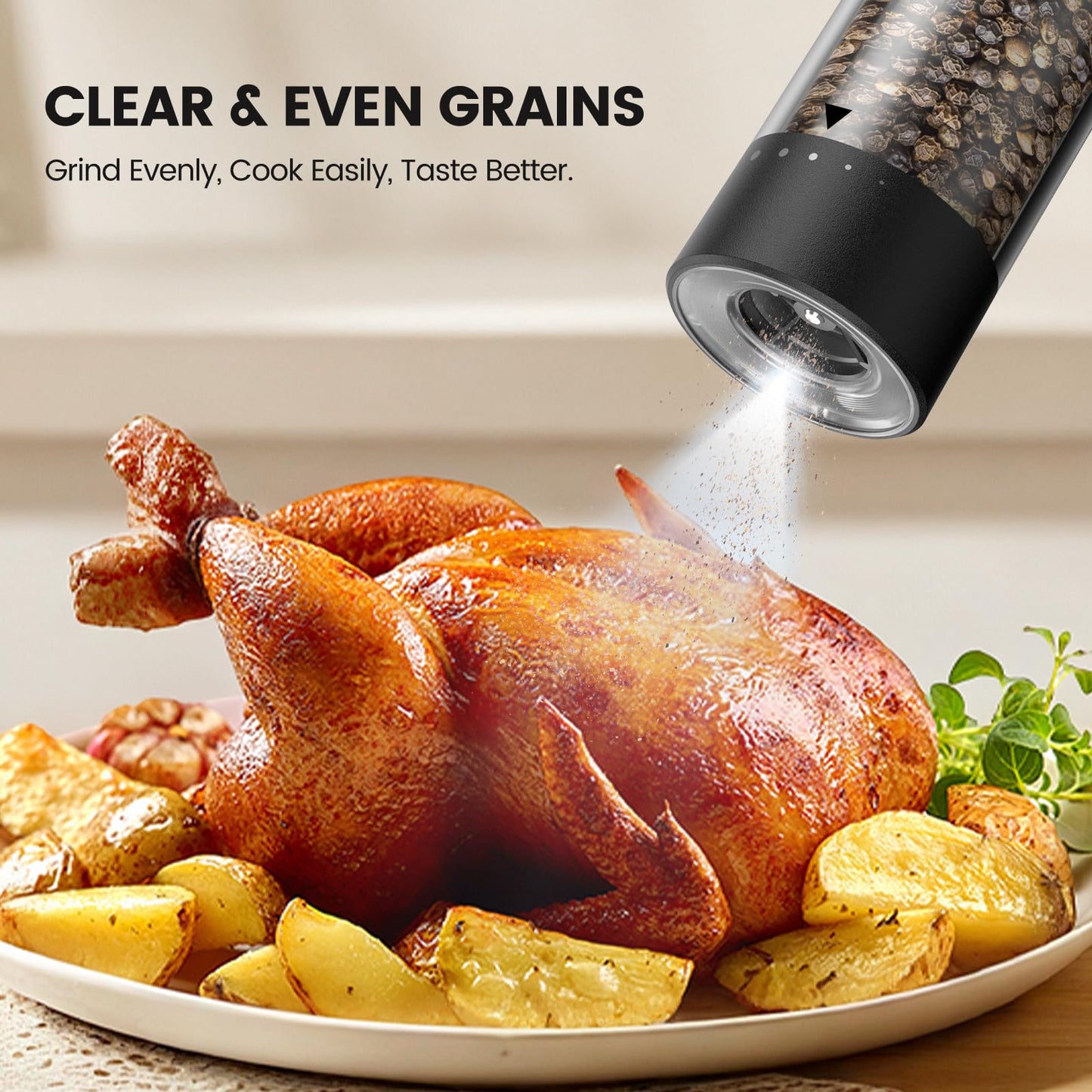 Electric Salt and Pepper Grinder Set - Rechargeable Automatic Salt and Pepper Shakers, Kitchen Appliances with External Adjustable Coarseness, Larger Hopper for Cooking, Home Gifts(2 Pack,Black/Black)
