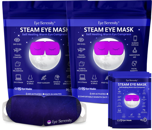 Steam Eye Mask for Dry Eyes | Warm Compress Eye Mask for Puffy Eyes & Comfort | Eye Serenity Self-Heating Eye Masks for Sleeping, Travel & Relaxation for Men & Women (2 Pack)