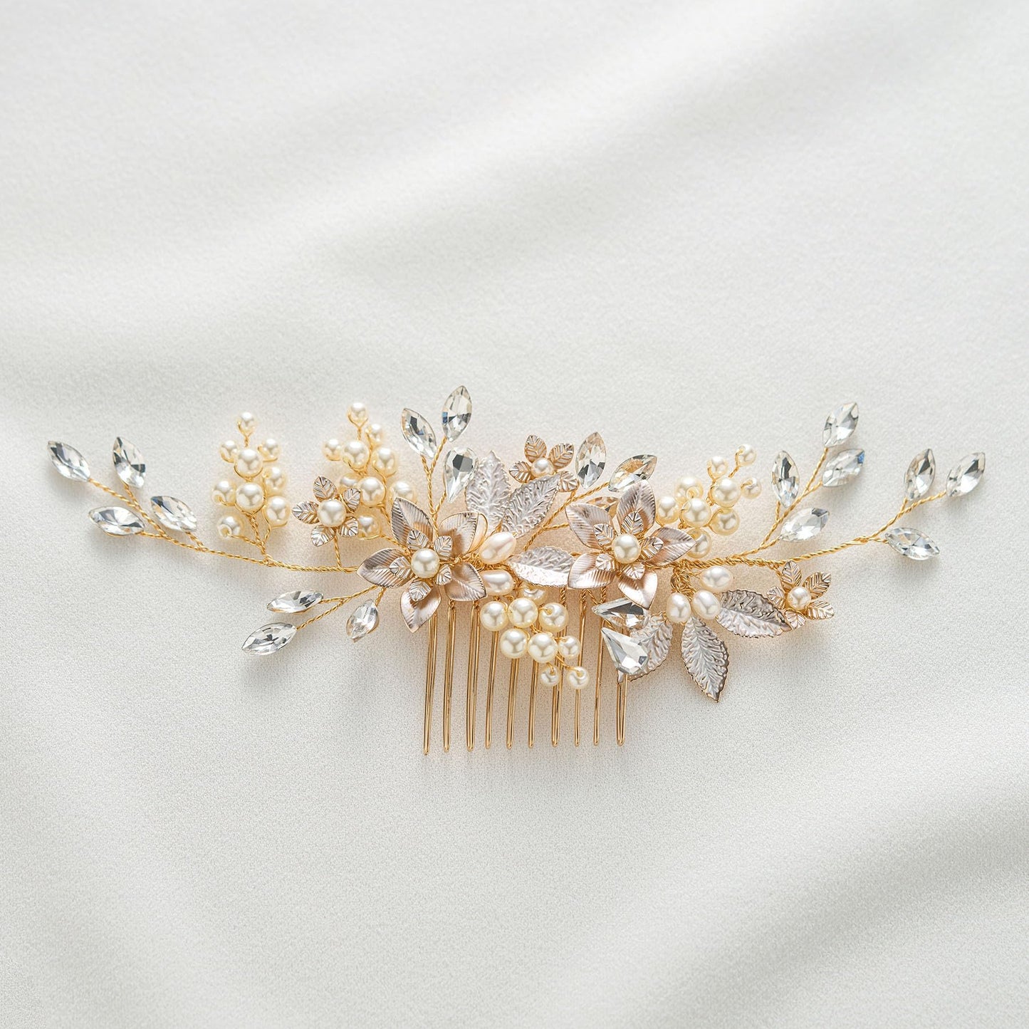 SWEETV Gold Wedding Hair Comb for Bride Handmade Bridal Hair Clip Wedding Hair Accessories for Brides Bridesmaid