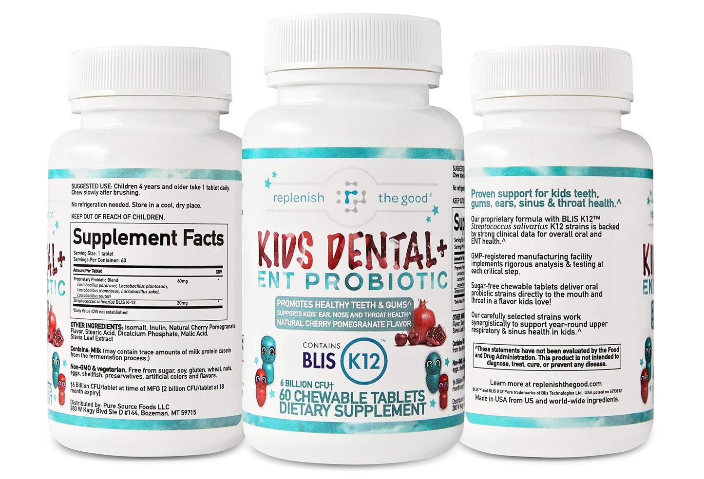 Replenish the Good Children's Probiotics, 60 Cherry-Pomegranate Chewables - Easy to Swallow, Helps Digestive & Immune Support, Oral Probiotics for Healthy Teeth and Gums, Bad Breath & ENT Support