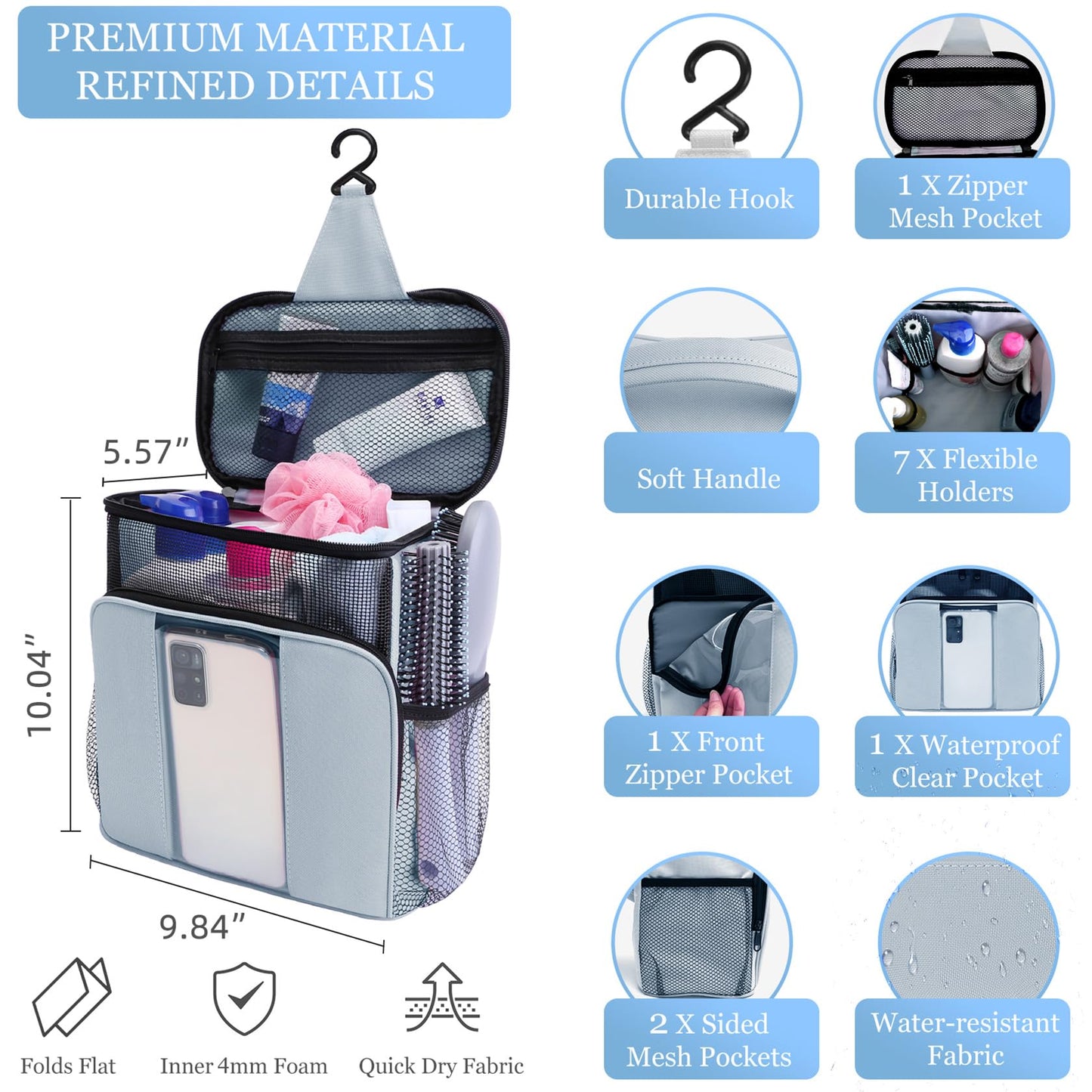 Dorm Room Essentials for College Students Girls Boys Guys with Hanging Hook, Water resistant Toiletry Bags for Traveling Women Men, Travel Cruise Ship Essentials for College Bathroom Camping Beach