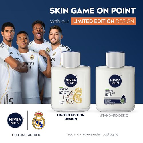 NIVEA MEN Real Madrid Sensitive Post Shave Balm - Alcohol-Free, VitaminPro Complex, 3.3 Fl Oz (Pack of 3)