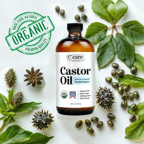 Castor Oil | 100% Pure Organic Cold Pressed | USDA Certified, Hexane Free | 16oz for Hair Growth & Skin Care