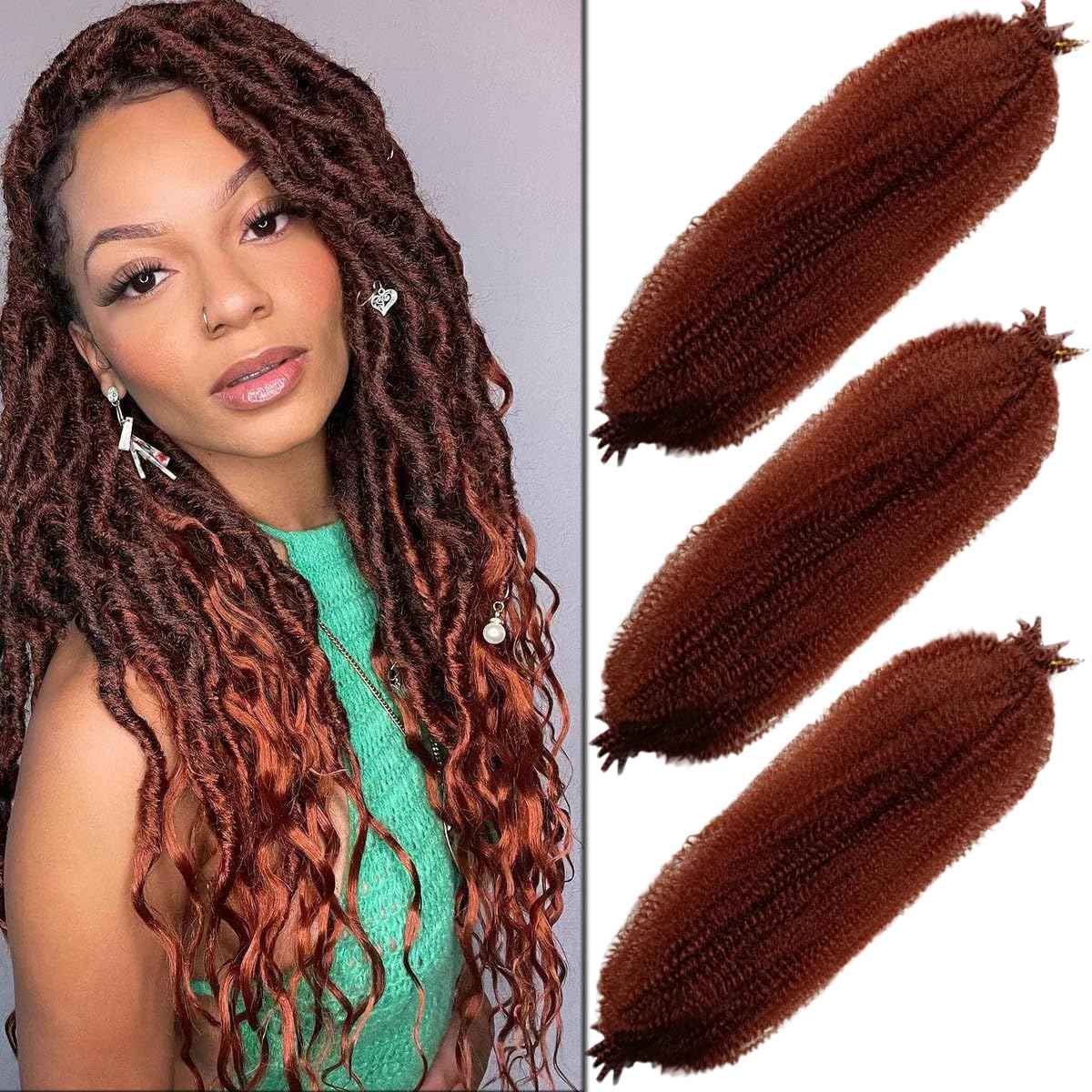 3 Pack Pre-Separated Springy Afro Twist Hair 20 Inch Marley Twist Braiding Hair Faux Locs for Black Women Synthetic Hair Extensions(#350,20 Inch)