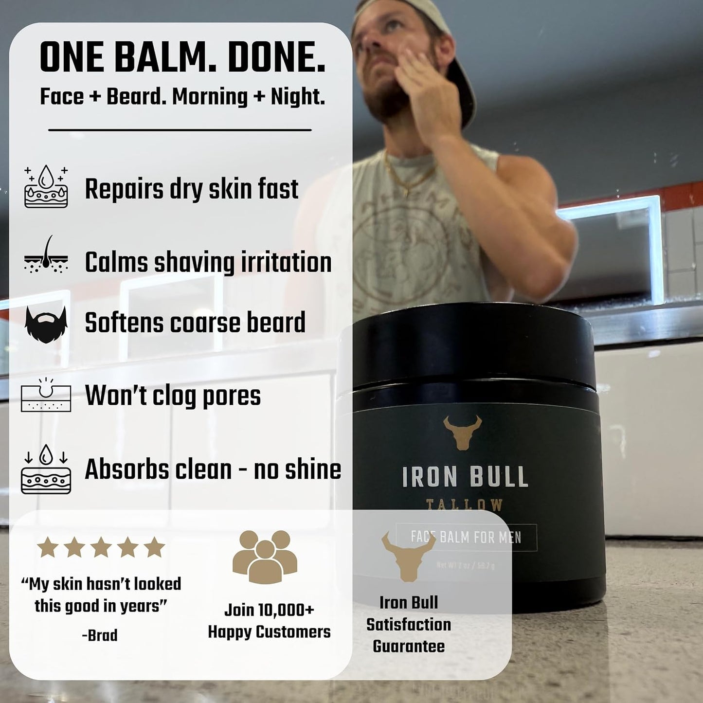 Iron Bull Beef Tallow Face Moisturizer - Anti-Wrinkle & Hydrating for All Skin Types | 2 oz
