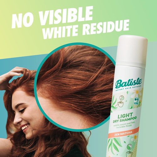 Batiste Light Dry Shampoo - Zen Matcha Scent | Invisible Finish, Refreshes Hair & Absorbs Oil, 3.81 Oz