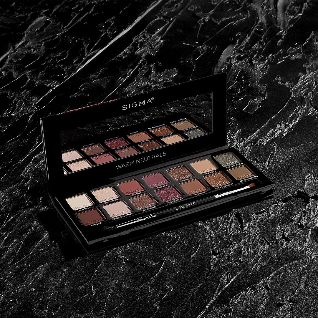 Sigma Beauty Warm Neutrals Eyeshadow Palette - 14 Highly Pigmented Shades in Matte, Shimmer & Metallic Finishes