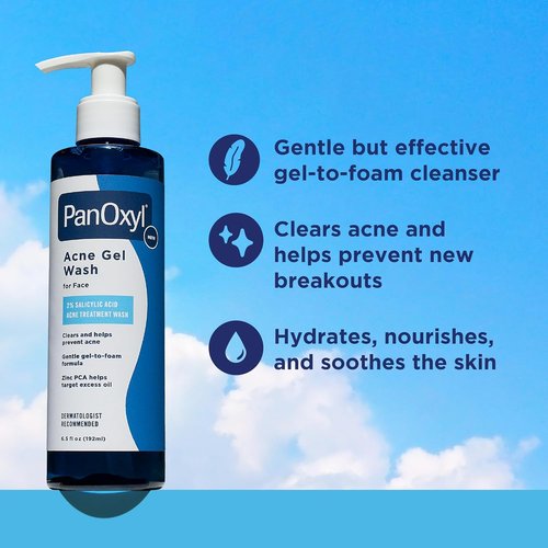PanOxyl Acne Gel Wash - 2% Salicylic Acid with Blue Algae & Aloe Vera - 6.5oz for Clearer Skin