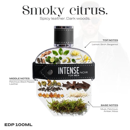 Sapil Intense Noir Eau de Parfum for Men – Long-Lasting Masculine Perfume with Amber, Leather, Patchouli & Musk – Bold Scent with Citrus Notes – 100ml