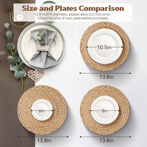 Aofmee Round Woven Placemats Set of 6 - Boho Rattan Table Mats | Natural Water Hyacinth Decor