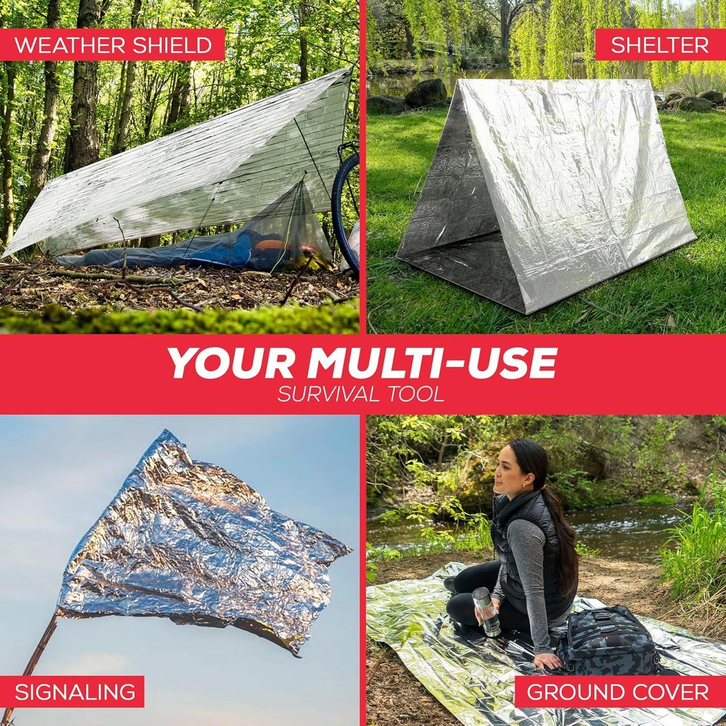 Skiennix Emergency Blanket 4-Pack | Mylar Thermal Survival Gear for Camping & First Aid