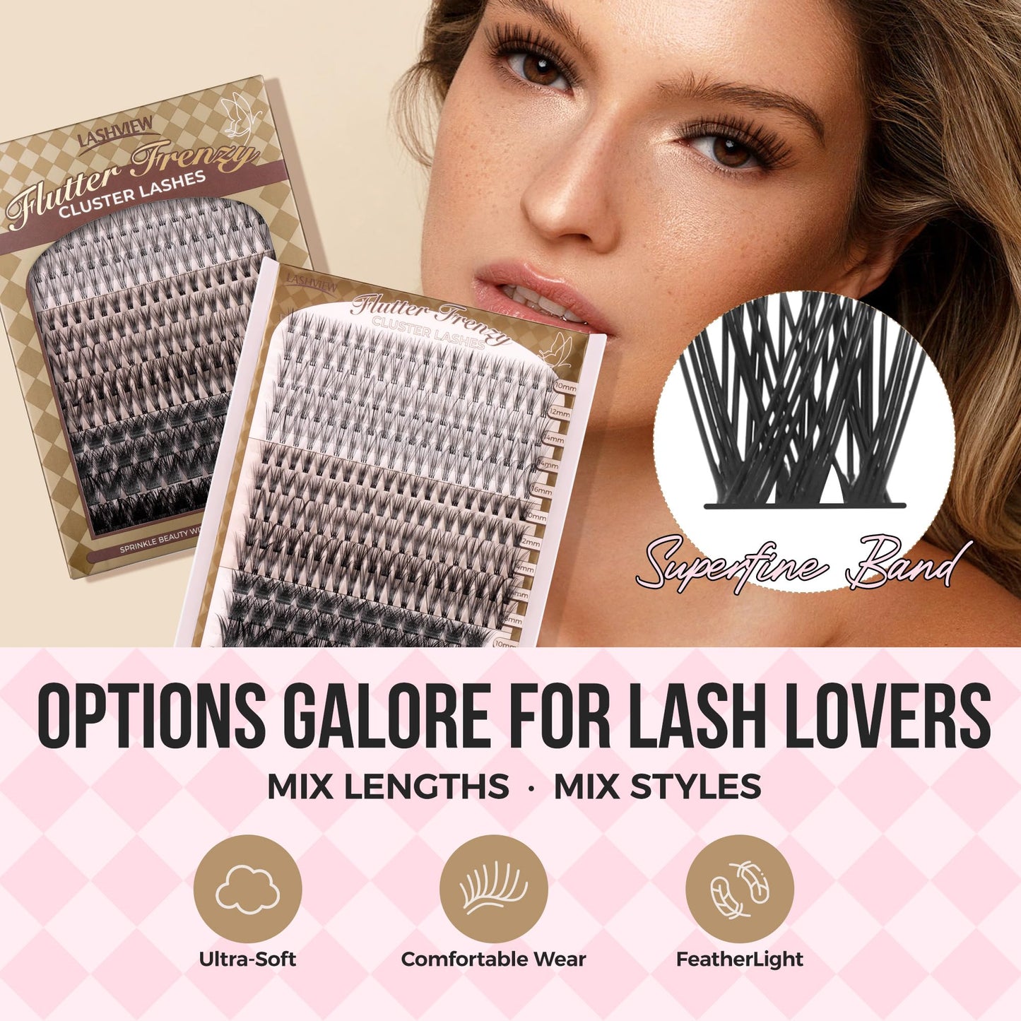 LASHVIEW Lash-Extension-Clusters 260pcs D Curl Lash Clusters Natural Look Cluster Lashes Extensions Super Thin Band & Soft Lashes Reusable 9-16mm MIX (20D&40D&56D)