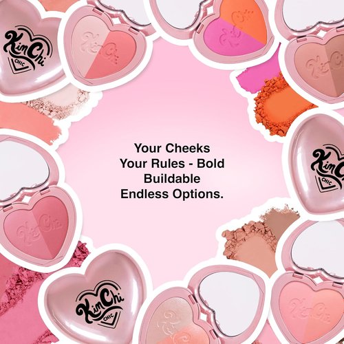 KimChiChic Beauty Blush Duo - Heart-Shaped Compact with Mirror, Buildable Silky Matte & Shimmer Finish, Pinky