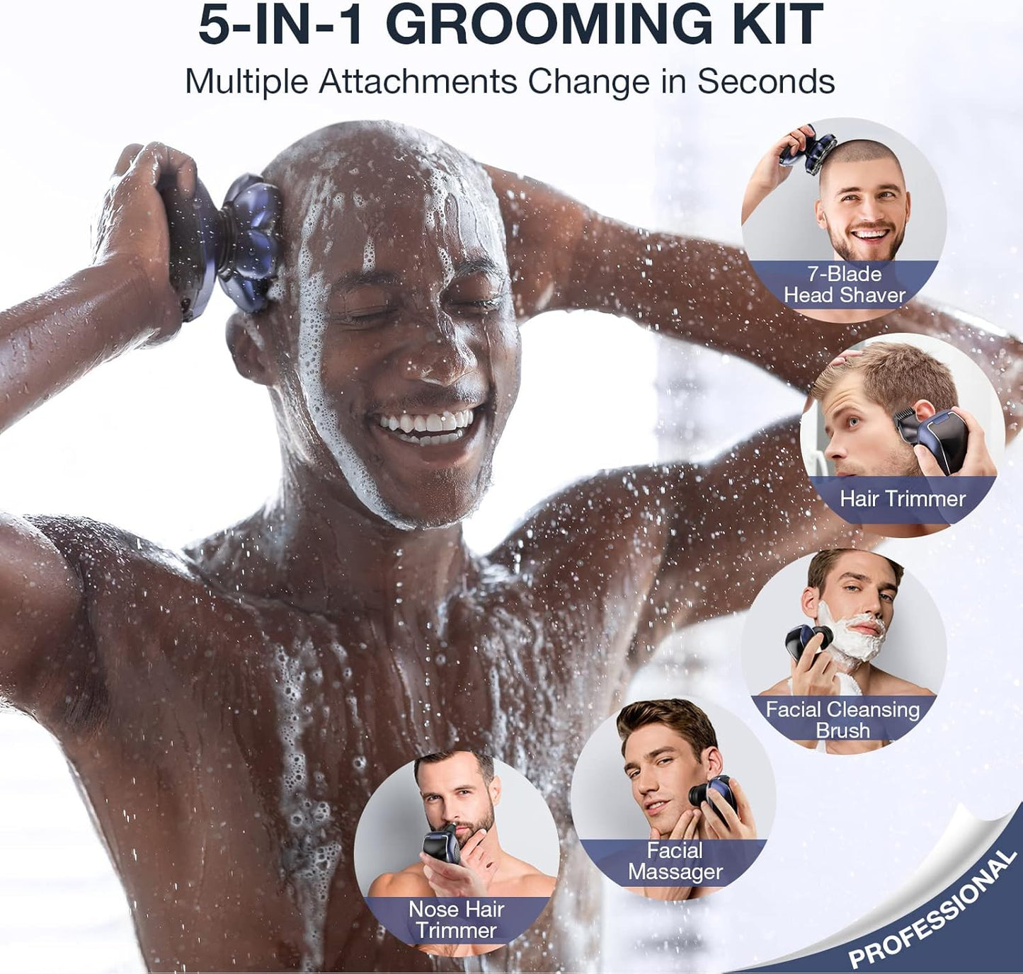 Skiennix Head Shaver - Upgraded Electric Razor for Bald Men | IPX6 Waterproof Grooming Kit with Nose Hair Trimmer, LED Display, USB Rechargeable
