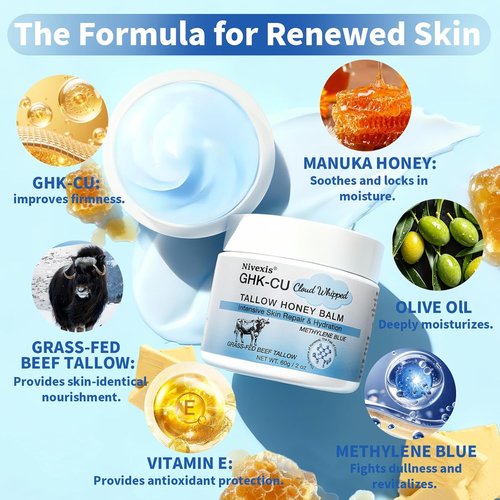 Regine Switzerland Copper Peptides GHK-Cu Whipped Beef Tallow - Anti-Aging Moisturizer for All Skin Types, 2 Oz