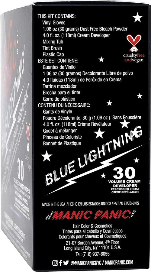MANIC PANIC Blue Lightning Hair Bleach Kit - 30 Volume Developer & Powder Lightener | Lifts Up to 5 Levels, Vegan & Cruelty-Free