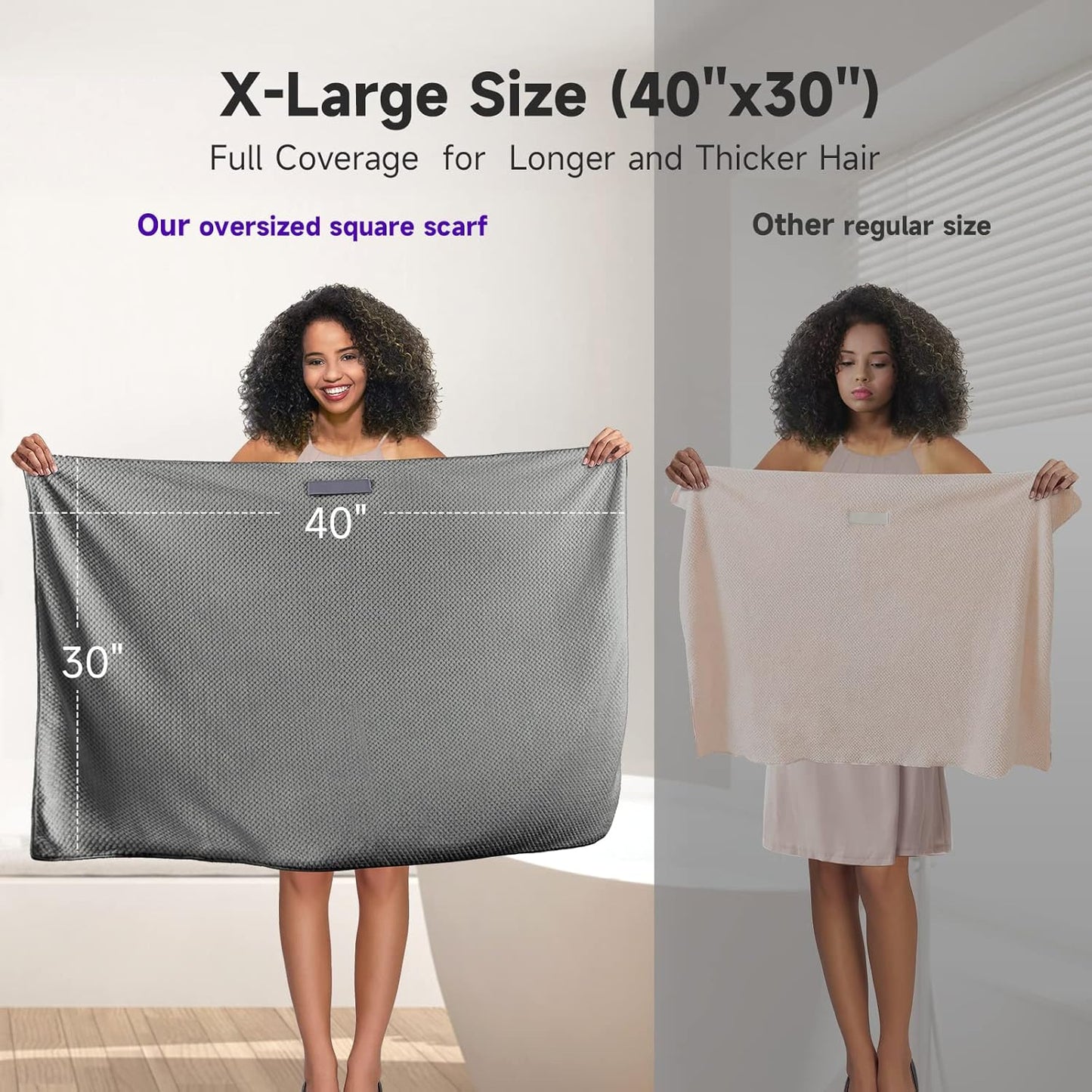 Umisleep Extra Large Microfiber Hair Towel - Super Soft Anti-Frizz Quick Dry Wrap for Long, Curly Hair | Grey