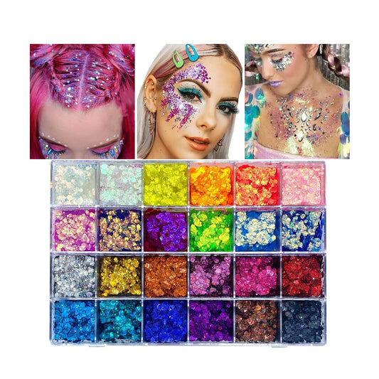 24 Color Pro Pallet - Holographic Body Glitter Gel for Body, Face, Hair - Vegan & Cruelty Free - Electric Bliss Beauty (24 Pack)