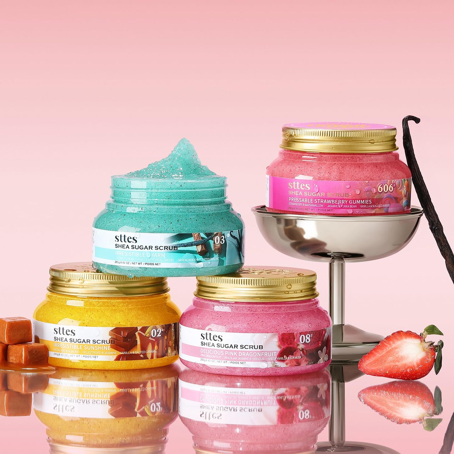 Sttes Smell Rio Shea Sugar Body Scrub 606 (Pressable Strawberry Gummies) – Strawberry Candy Scent Shower Treatment 250g