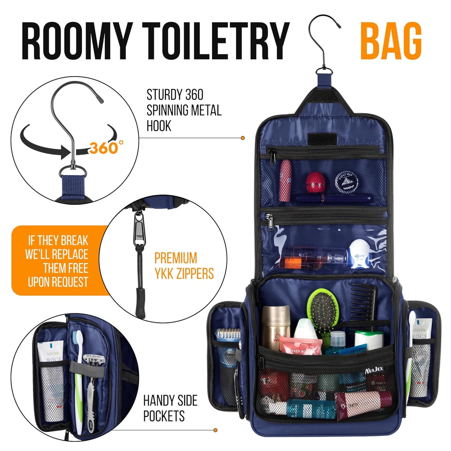 Travel Toiletry Bag - Large Waterproof Organizer with 19 Compartments | 10.6”x10.6”x3.2”