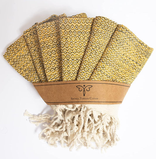 SMYRNA TURKISH COTTON Wash Cloths Pack of 6 | 12"x17" | Versatile Bath Towels for Bathroom, Hotel, SPA, Gym | Soft, Absorbent, Prewashed and Quick Dry Turkish Hand Towels, Yellow