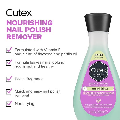 Cutex Nail Polish Remover - Nourishing Formula with Vitamins E & Apricot Oil | 6.76 Fl Oz (Pack of 2)