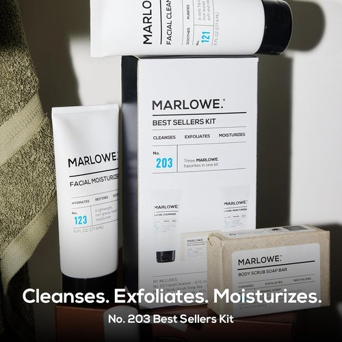 Marlowe. Men's Skin Care Set - 3-Piece Best Sellers Kit with Exfoliating Scrub, Cleanser & Moisturizer