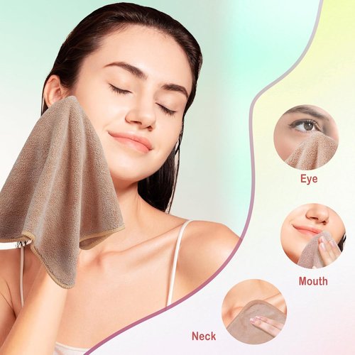 Nugilla Makeup Remover Cloth - Reusable Microfiber Towels, Fast-Drying 12x12 Inch, 6 Pack in Brown