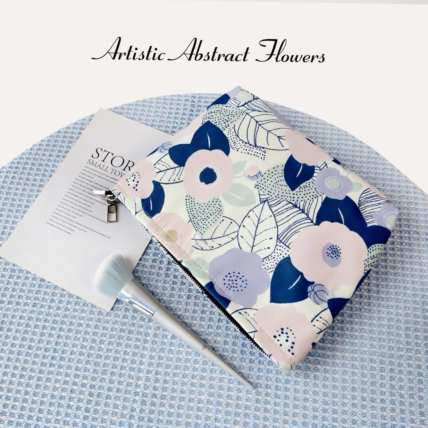 STARDW Aesthetic Floral Makeup Bag Cute Small Cosmetic Bags for Women Girls, Travel Toiletry Bag Large Capacity Zipper Makeup Pouch, Purse Organizer Pouches (Abstract Flowers)