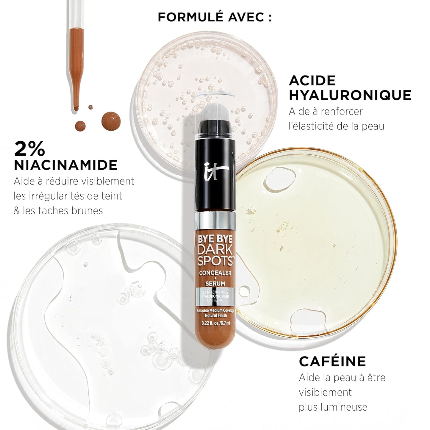 IT Cosmetics Bye Bye Dark Spots Concealer | Brightening Serum with 2% Niacinamide & Caffeine - Medium Coverage, 0.22 fl oz