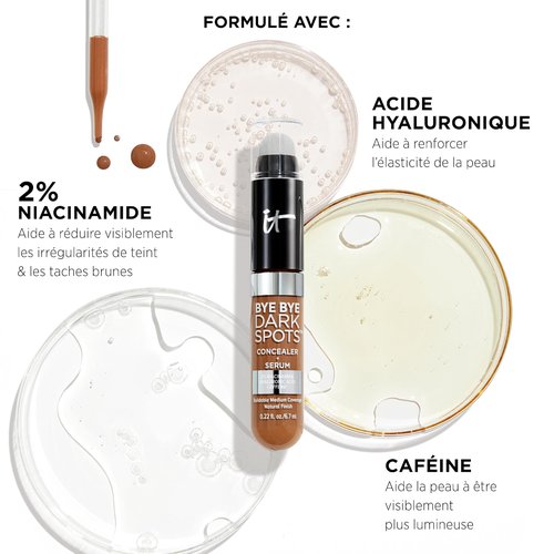 IT Cosmetics Bye Bye Dark Spots Concealer + Brightening Serum – 2% Niacinamide, Hyaluronic Acid & Caffeine - Medium Coverage, Natural Finish, All Skin Types - 0.22 fl oz