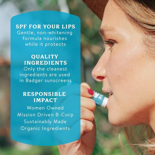 Badger Mineral Sunscreen Lip Balm SPF 15 - Reef Safe, Unscented, Travel Size | 0.15 oz, 4-Pack