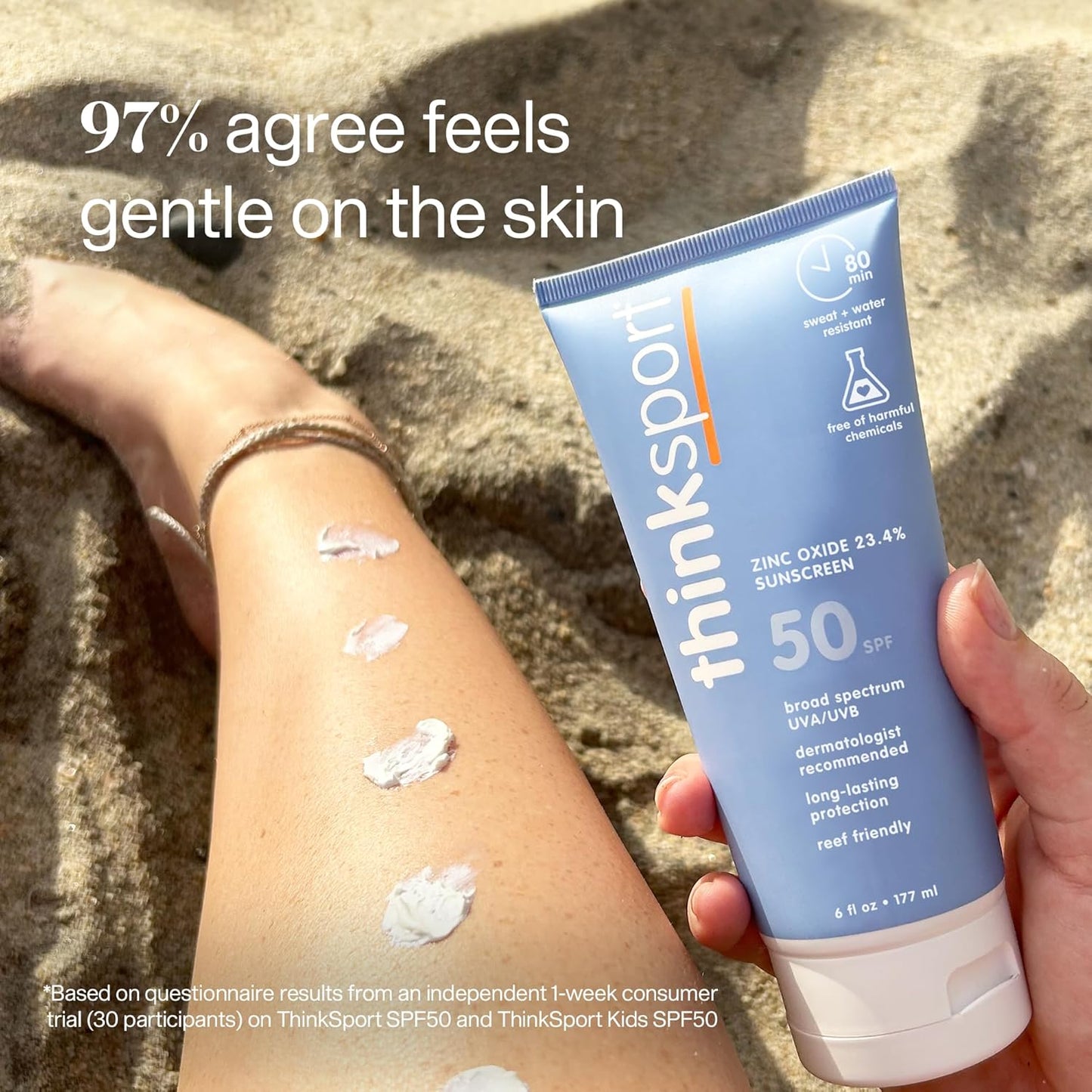 Thinksport SPF 50+ Mineral Sunscreen - Natural, Water Resistant Sunblock for Active Use | Vegan, Reef Friendly, 6oz