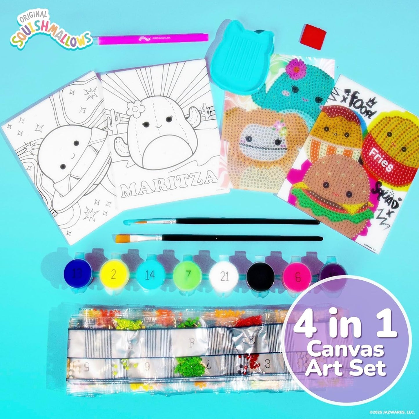 Squishmallows Original 4-in-1 Canvas Art Set, Paint by Numbers & Gem Art Crafts