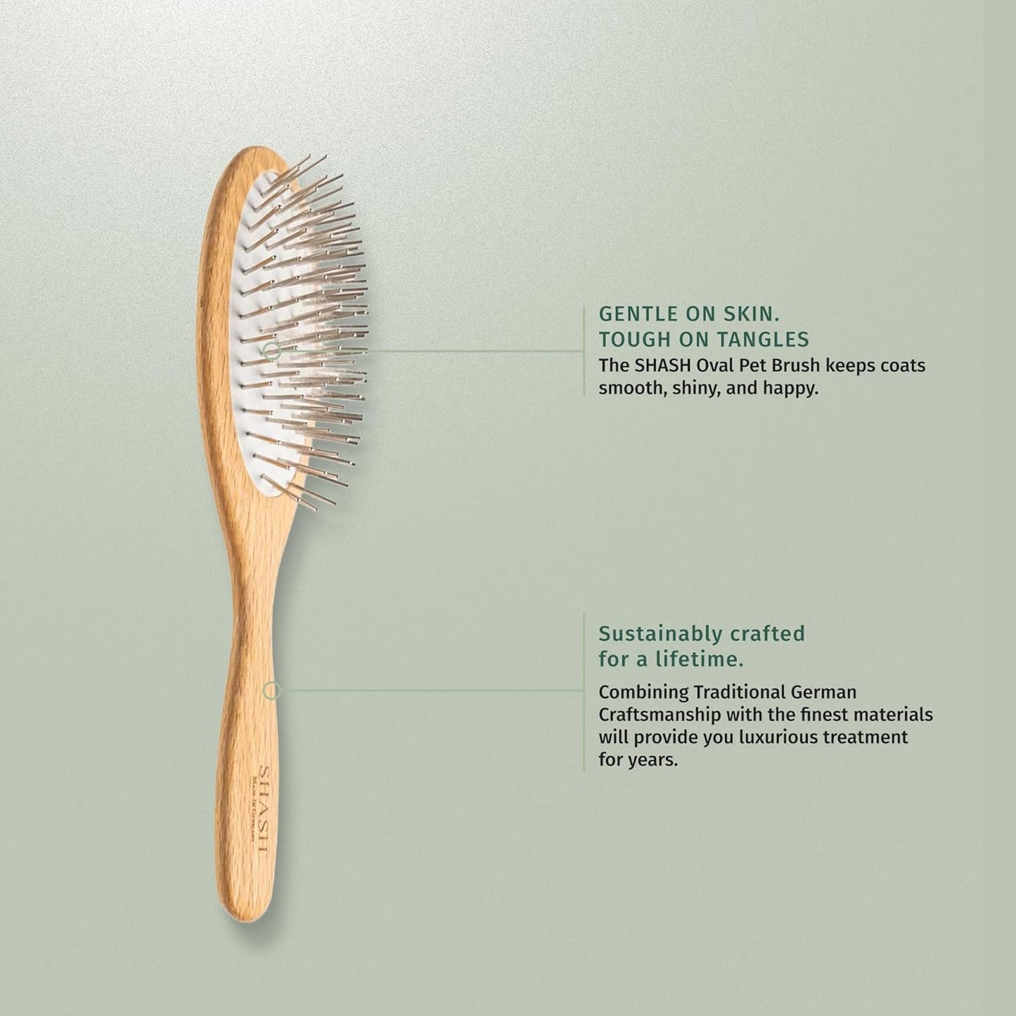 SHASH Oval Pet Brush - Handmade in Germany | Long Metal Pins with Rubber Cushion for Easy Detangling & Frizz Reduction