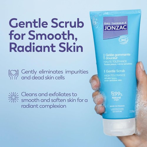 Eau Thermale Jonzac Organic Face Scrub - Gentle Perlite Beads for Radiant Skin - 2.54 Fl Oz