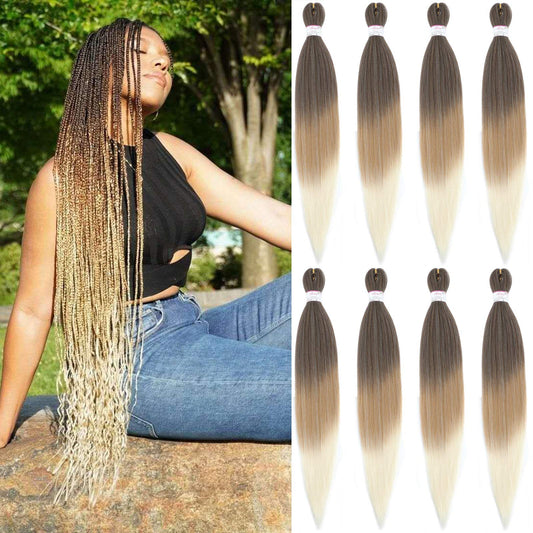 BEFUNNY Pre stretched Braiding Hair 30 Inch 8 Packs Prestretched Braiding Hair Bundles Long Brown/Blonde/White Three Tone Synthetic Crochet Hair For Women, Yaki Straight, Itch Free(30",T4/27/613)
