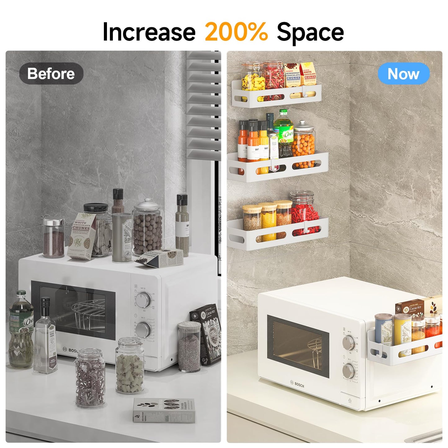 4 Pack Strong Magnetic Spice Rack for Refrigerator, Multipurpose Magnetic Shelf for Fridge with 4 Hooks for kitchen and Bathroom Organization, Black