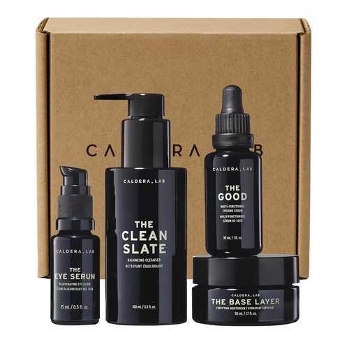 Caldera + Lab Men’s Anti-Aging Skincare Kit - Cleanser, Moisturizer, Night Serum & Eye Defense for Firmer, Hydrated Skin | Natural Ingredients